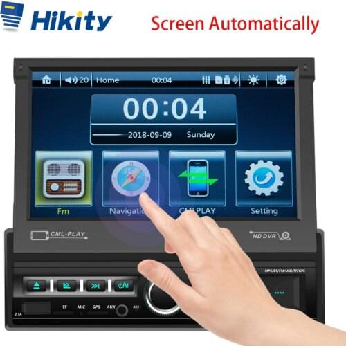 Hikity 1 din Car Radio 7'' Automatic Retractable Screen Radio Car GPS Navigation Car Multimedia Player Mirror Link MP5 Player