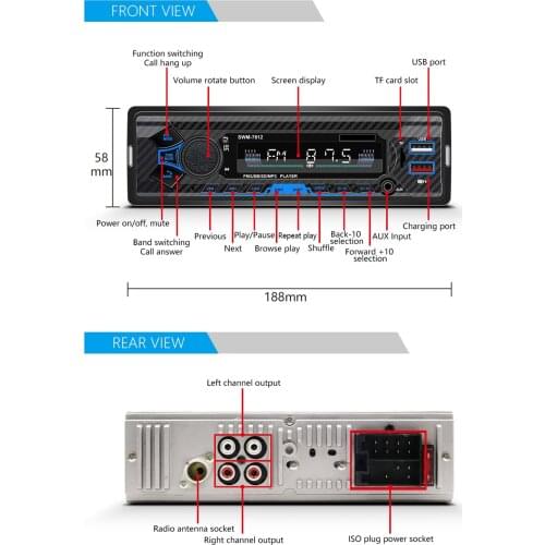 Car 12V Bluetooth Dual USB MP3 Player WMA Player Receiver with Remote 1 DIN
