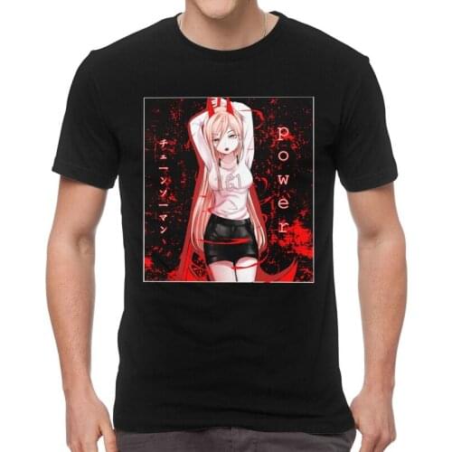 Chainsaw Man Power T-Shirts Men Fashion T Shirts Short Sleeve Anime Manga Tshirts 100% Cotton Tee Top Clothing