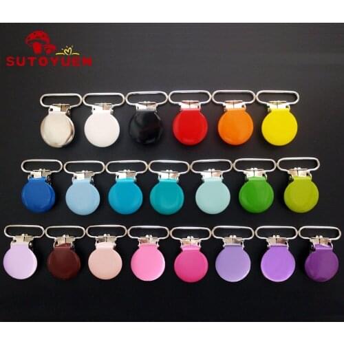 Free Shipping 100 pcs/lot,Top Round Shaped Metal Suspender Clips For Pacifiers clips Fit for 25mm ribbon 21 Colors