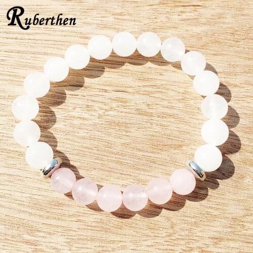 Ruberthen AA Grand White Moonstone Bracelet Rose Quarz Divine Feminine Bracelet Women`s Harmony Balance Luck Bracelet