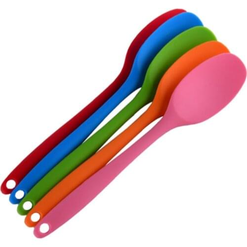 Home Use Large Silicone Long Handle Spoon High Grade Mixing Ladle Cooking Kitchen Soup Spoons Tableware Kitchen Dining Bar