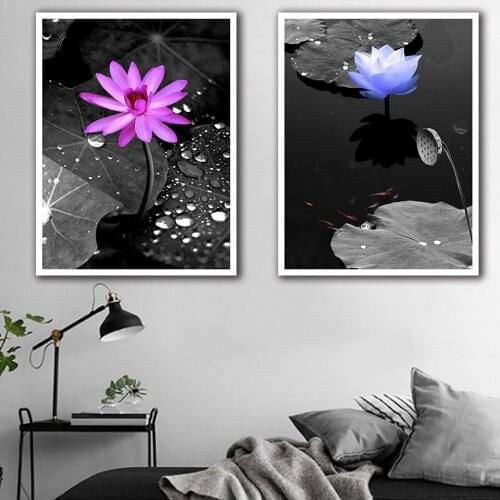 Pink Blue Flower Black and White Photo Nordic Canvas Paintings Printed Painting Modern Art Wall Pictures for Living Room B5263