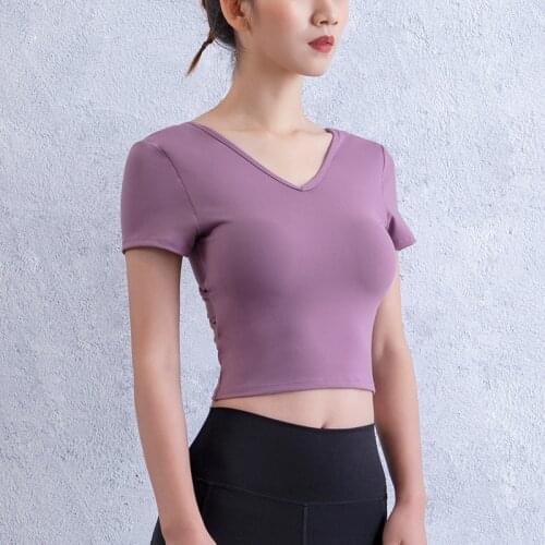 Short Sleeve With Bra Gym Woman Sport Shirt Seamless Yoga Top Female Workout Top T-shirt Womens Sports Wear For Fitness Running
