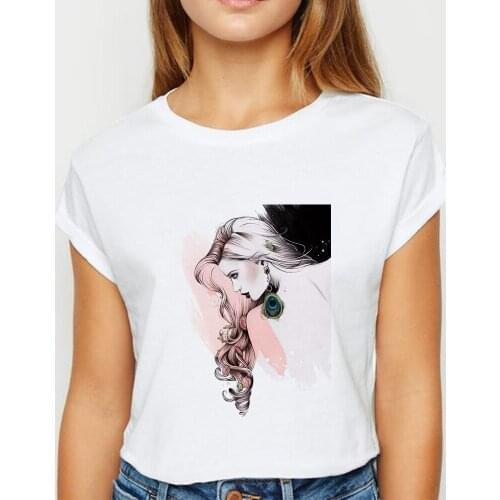 Beauty With Long Hair Print T Shirt Women T-shirt Cute Shirts Harajuku Spring Summer Oversize Graphic Round Collar Tshirt