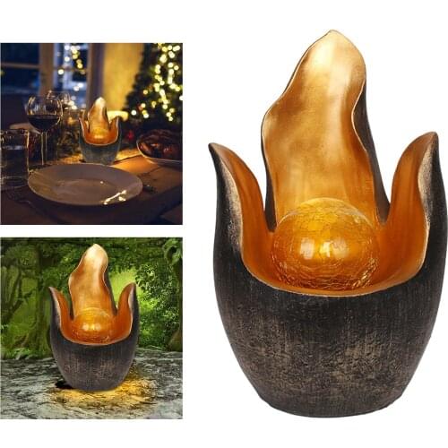 Artistic Flower Solar Power Light Lantern Amber Crackle Globe Glass Outdoor