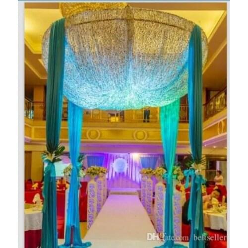 Custom Made Color 2m * 3m Sequins Beads celling Fabric Satin Drape Curtain Wedding Backdrop Round Canopy Party Stage Centerpiece