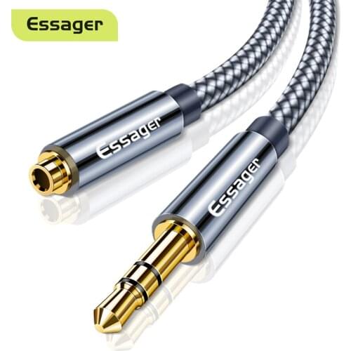 Essager Headphone Extension Cable Jack 3.5mm Audio Aux Cable 3.5 mm Female Splitter Speaker Extender Cord For Earphone Adapter