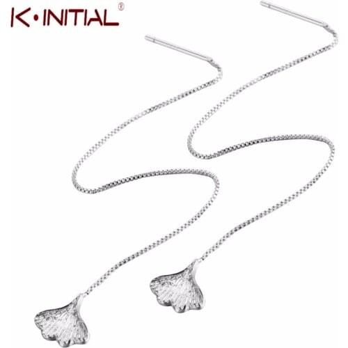 Kinitial New Fashion Silver Color Ginkgo Leaf Long Chain Earrings For Women Girl Wedding Earring Geometric Shell Jewelry Gift