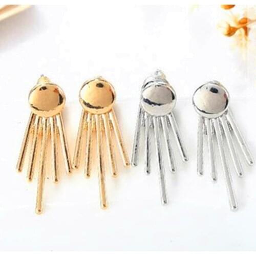 Korean Fashion New Glossy Round Studs Geometric Side-by-side Vertical Stud Earrings Womens Jewelry
