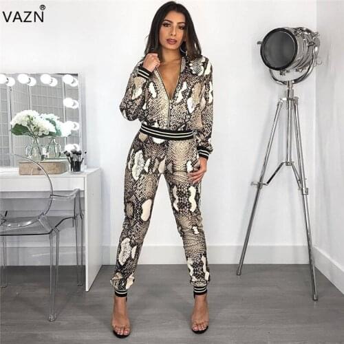 VAZN Autumn Casual Design High Street Style 2 Piece Women Set Striped Full Sleeve Full Length Lady Bodyocn Tracksuit Set HMS5180
