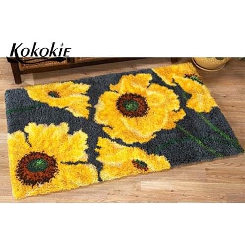 Flowers latch hook kits for adults large printed canvas yarn carpet diy latch hook rug kits carpet embroidery carpet diy rug