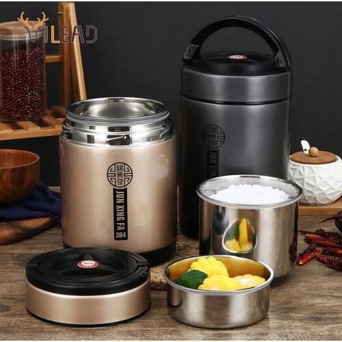 VILEAD Stainless Steel Lunch Box for Kids Food Container Handle Heat Retaining Thermal Insulation Bowl Portable Picnic Bento Box