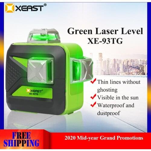 XEAST 12 lines XE-93TG lithium battery green laser level 360 Vertical And Horizontal Self-leveling Cross Line 3D Laser Level