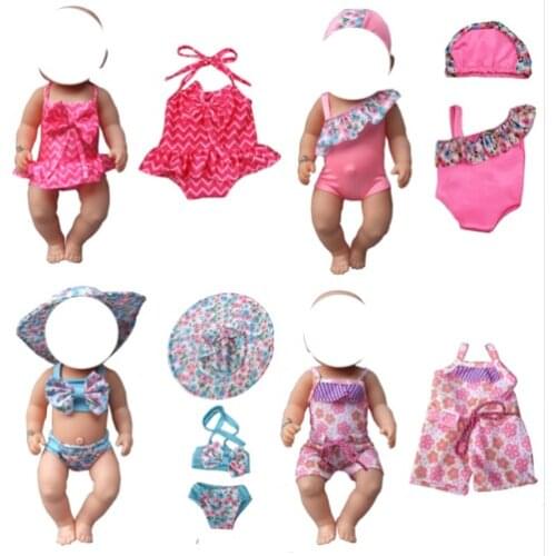 Summer set For 18" girl Doll Bikini + Cap summer Swimming Suit With Hat also fit for 43cm baby doll Clothes