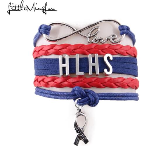 Little Minglou Infinity love HLHS bracelet medical Awareness ribbon hope charm leather men bracelets & bangles for women jewelry