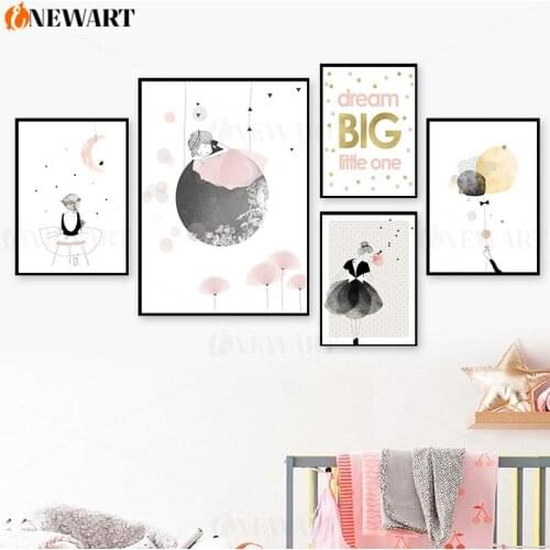 Girl Nursery Wall Art Canvas Painting Baby Room Decoration Poster Print Ballet Dancing Design Picture Cartoon for Kids Bedroom