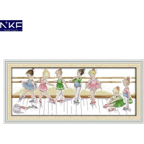 NKF The Little Ballet Girls Pattern Counted Cross Stitch Painting 11CT14CT Cross Stitch Kit for Embroidery Needlework Home Decor