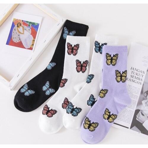 New Butterfly Crew Stripe Fashion Ankle Funny Cotton Embroidered Expression Women Socks