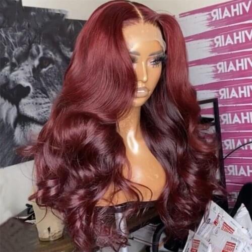 Body Wave 4x4 Part Lace Front Human Hair Wig Brazilian Remy colored 99j burgandy Red Frontal Wig