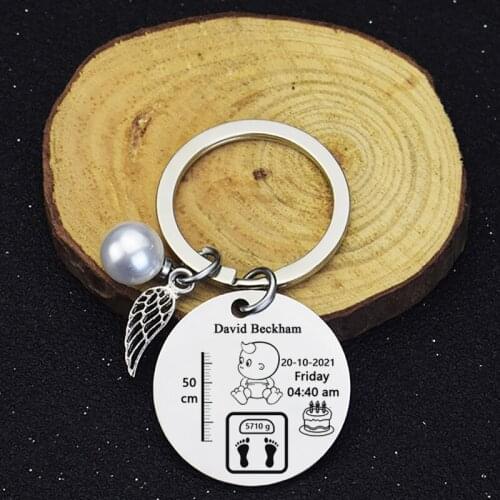 Personalized Baby Keychain Custom Kid Name Birth Weight Height Key Chain for Newborn Commemorate New Mom Dad Gift Keyring