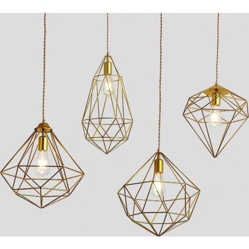 Simplicity Golden/Black Special Shaped Diamonds Pendant 4 Style Coffee Shop Restaurant Decorate Hanging Lamps
