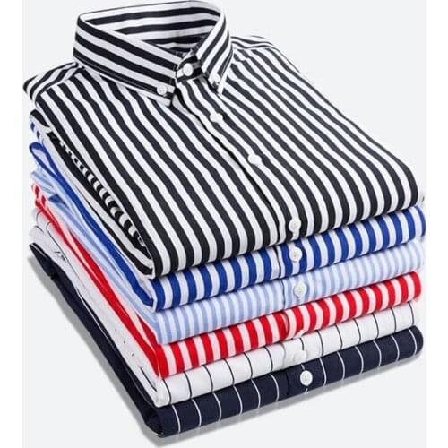 Nice Pop Autumn Fashion Luxury Stylish Black White Striped Shirt Mens Casual Dress Shirts Long Sleeve Button Slim Fit Shirts