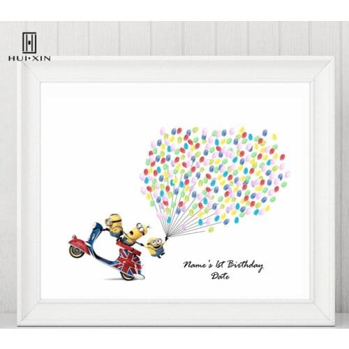 Lovely Yellow Cartoon Figure Free Custom Name Date Canvas Fingerprint Signature DIY Guest Book For Kids Baptism First Communion