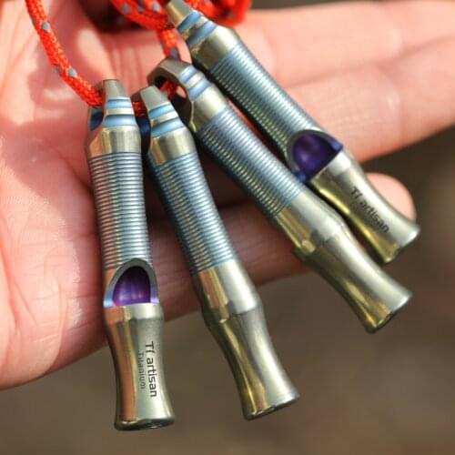 Camping outdoor pure titanium whistle light weight portable whistle lanyard titanium whistle