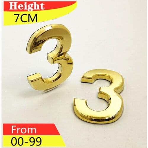 2pcs 7cm Gold 3D Number Stickers Customized House Number Door Plate ABS Plastic Apartment Door Number Plate Custom Signs Label