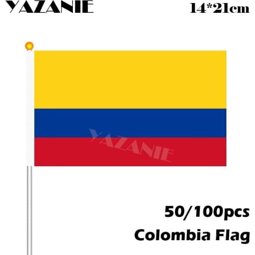 YAZANIE 14*21cm 50/100pcs Colombia Waving Flag Elegant Colombian National Hand Wave Flag Office/Activity/Parade/Festival/Sports