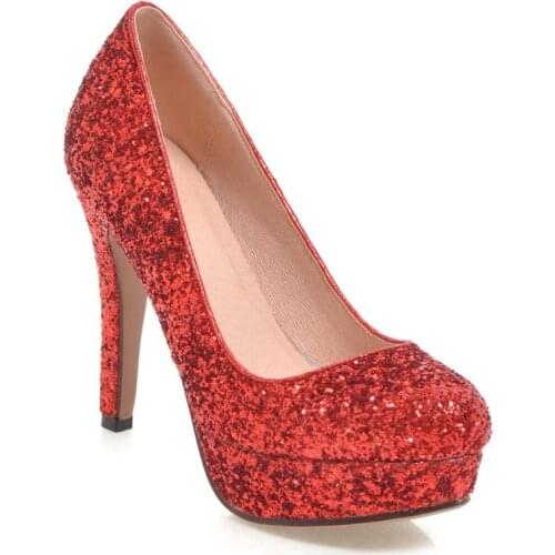 Red wedding shoe female new spring/summer 2018 round head high with fine with waterproof 40-43 single shoes 1846