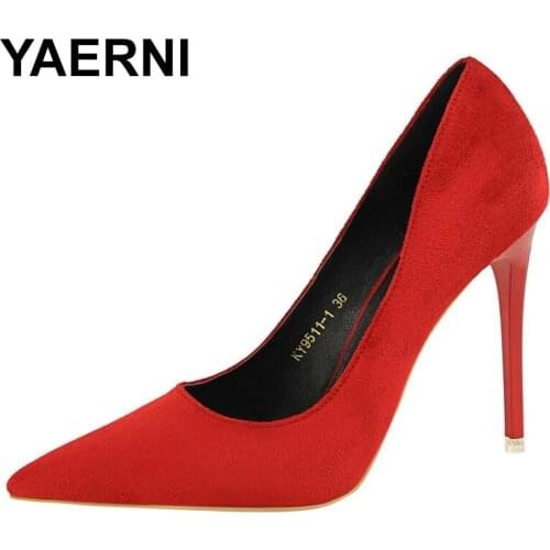 YAERNI Shoes Woman Pumps Pointed Toe High Heels Sexy Stiletto Women Heels Office Shoes Suede Women Shoes Women Basic Pump 42 43