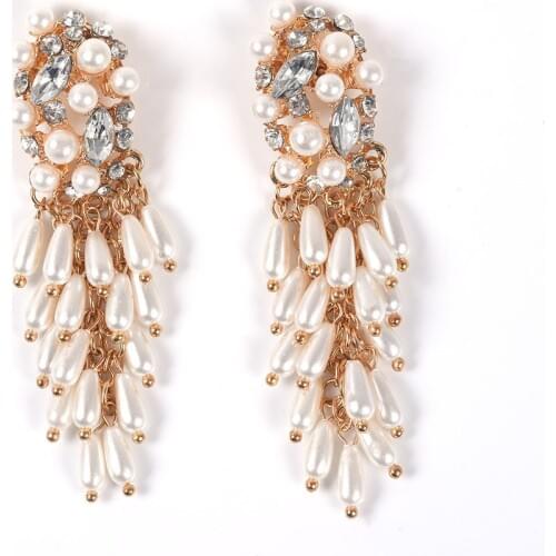 2019 New ZA Imitation Pearls Earrings Women Vintage Statement Long Dangle Earrings Multi-layer Gold Chain Tassel Earring Jewelry