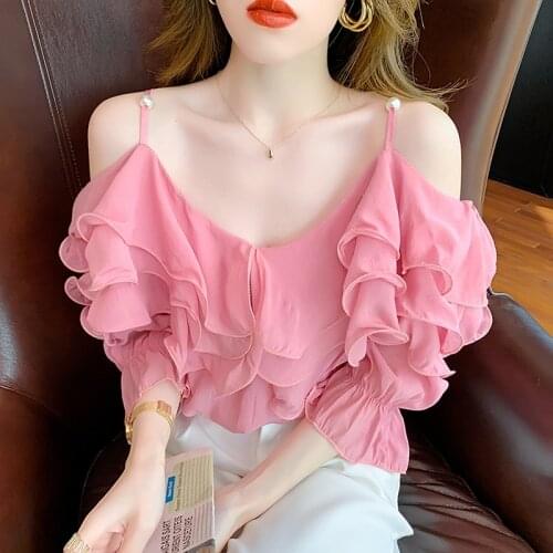 Womens Chiffon Sweater Shirt Top Womens Flower Petal Sleeve Ruffle Blouse Womens