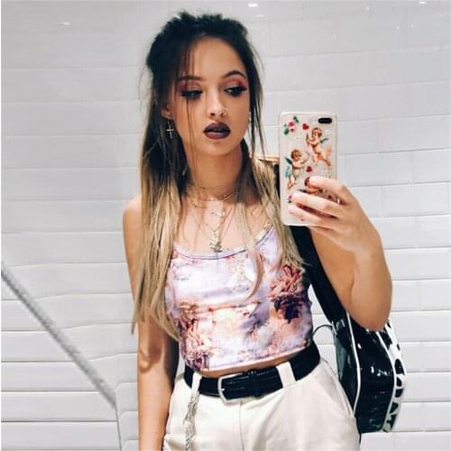 Womens Vest Shirt Boob Tube Crop Top Sleeveless Letter Floral Print Shirt Cami Bralette Tops Club Party Clothes