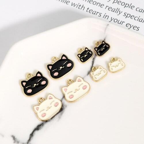 10pcs/pack Lovely Cat Animal Enamle Charms Metal Pendant Golden Color Earring DIY Fashion Jewelry Accessories