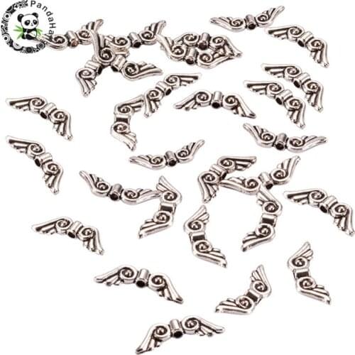 100pcs Tibetan Style Alloy Angel Wing Beads Antique Silver Color 5x15.5x2mm Hole: 1mm Beads For Jewelry Making Pandahall