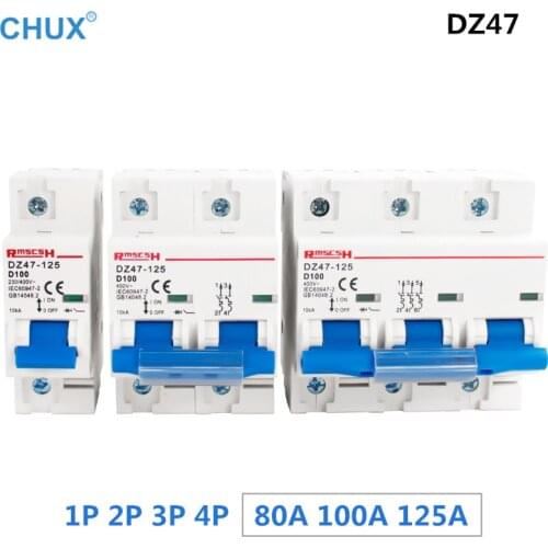 1P 2P 3P 4P Circuit Breaker MCB DZ47-125 80A 100A 125A Household Home improvement Air switch