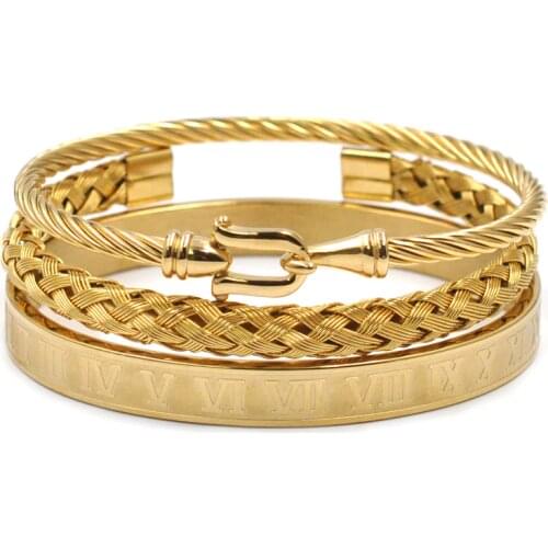 3pcs/Set Roman Numbers Bracelets & Bangles Cable Wire Love Bangles For Men Stainless Steel Pulseira Men Punk Jewelry Accessories