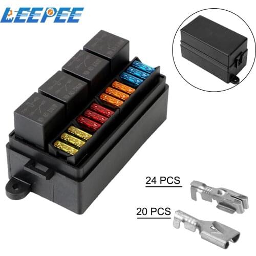 4Pin 12V 40A Relays with Spade Terminals Plastic Cover 12 Way Blade Fuse Holder Box for Auto Car Truck Trailer Fuse