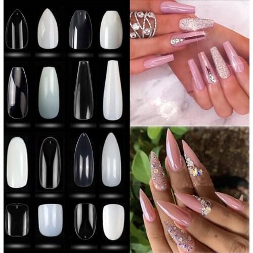 500PCS Acrylic Full Cover Fake Nail Tips Long / Short False Nail Tips 10 Sizes Half Cover Press On Nails Art Tips Salon Tools