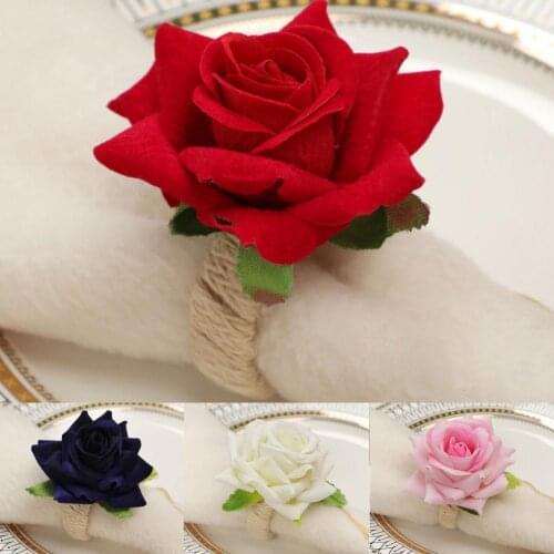 6Pcs Napkin Rings Romantic Eye-catching Fabric Formal Occasions Serviette Buckles for Wedding Party Table Decoration