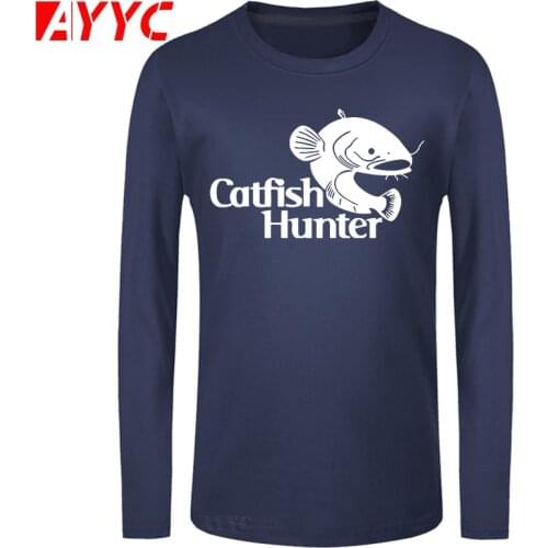 AYYC long sleeve tee Brand T-shirt New Catfish Hunter Printing T shirt Fish Tshirt Men Cotton Casual Fishinger Tops Free