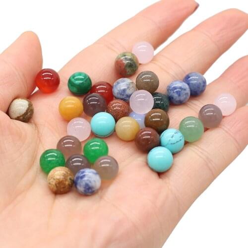 10pcs Natural Stone Agates Crystal Quartz Malaysian Jades Turquoises No Hole Beads for Jewelry Making Bracelet Necklace Size 8mm