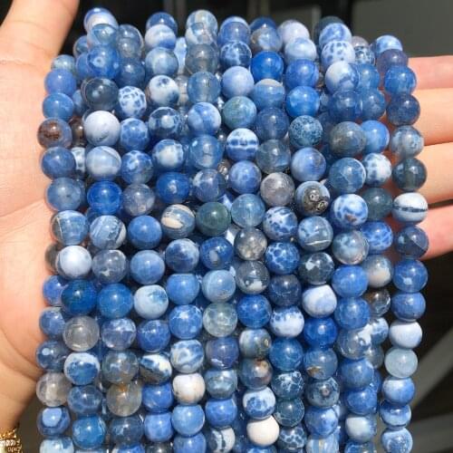 Wholesale Blue Cracked Fire Agates Natural Stone Beads Round Loose Beads For Jewelry Making 15" 6/8/10mm Diy Bracelet Necklace
