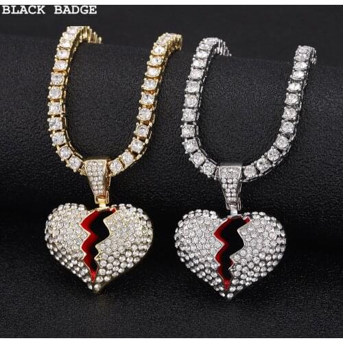 24inch Iced Out Full Rhinestone Rope Chain Heart Breaking Pendant Necklace For Men Jewelry Necklaces Jewellery Gift Women