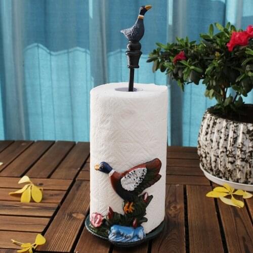 Colored Duck Cast Iron Tissue Paper Holder European Home Tabletop Hand Paint Blue Green Orange Duck Scroll Paper Storage Holder