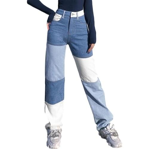 Patchwork Flare Mom Jeans Women Vintage Aesthetic Wide Leg Oversize High Waist Denim Y2K Streetwear Pants Baggy Trousers
