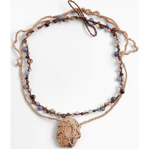 Stone And Crochet Pendant Two Sets Of Color Beads Can Adjust Chain For Women Fashion Jewelry Individuality Classical Girl Gift